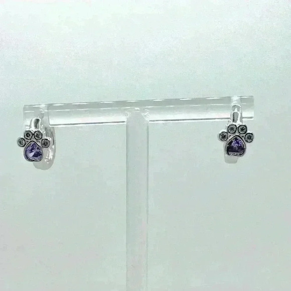 Paw Print Zircon Hoop Earrings in Purple - Picture 2 of 6